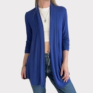 MOD Lusive Blue Cropped Cinched Sleeve Cardigan Sweater